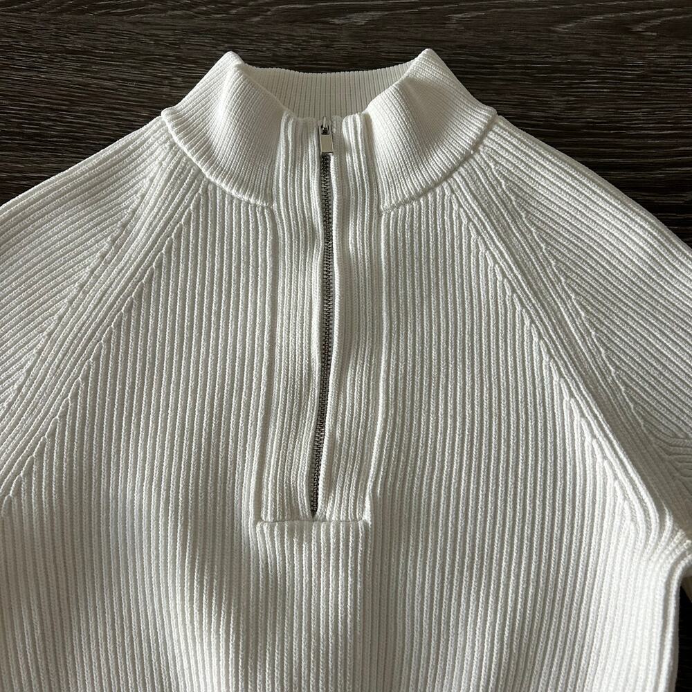 NWOT House of CB Reeva White Balloon Sleeve Ribbed Sweater Zip Top Size Small - Picture 7 of 16